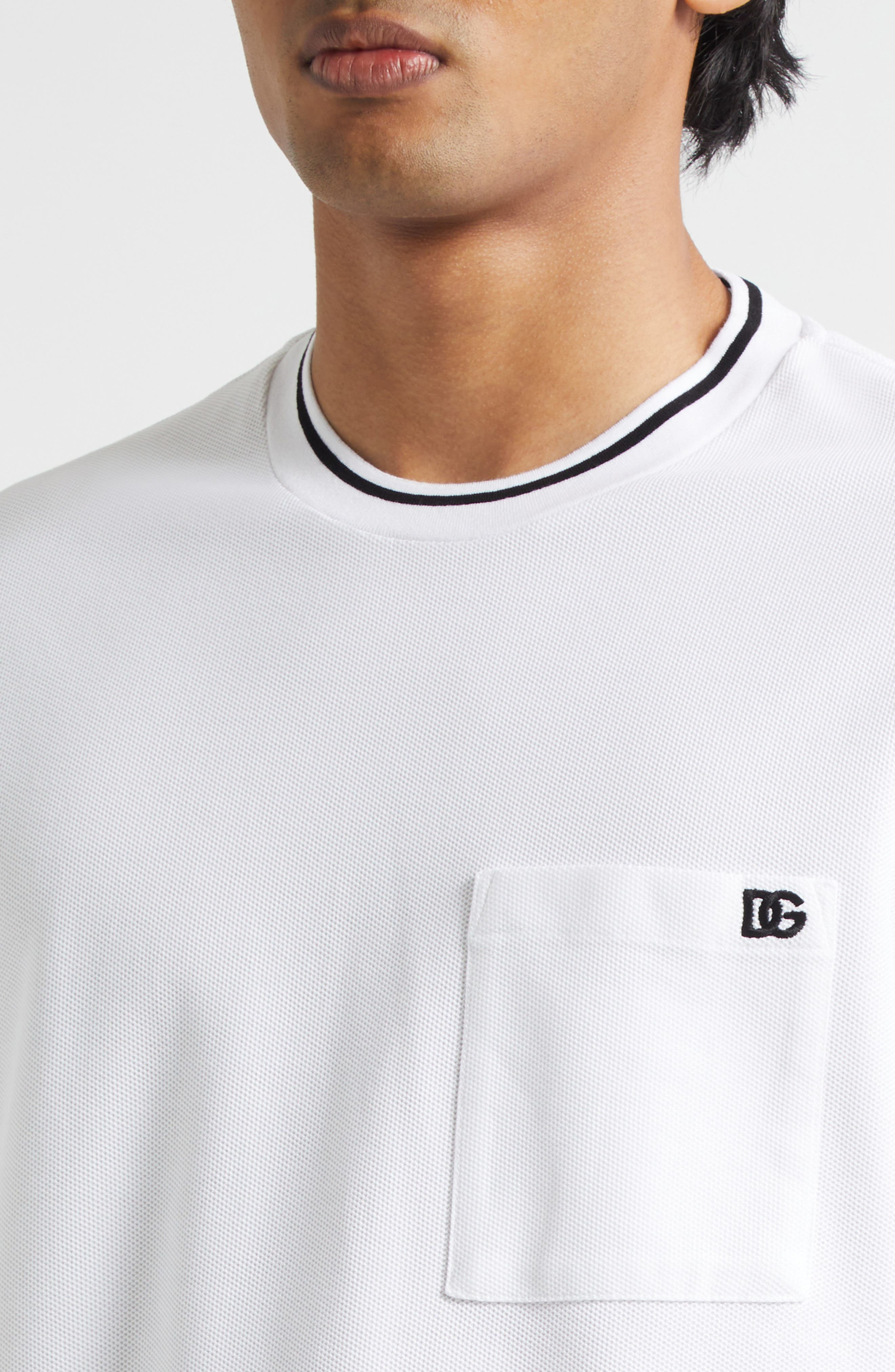 Dolce&Gabbana Logo Embroidered Cotton Piqué T-Shirt in W0800 Bianco Ottico at Nordstrom - 4