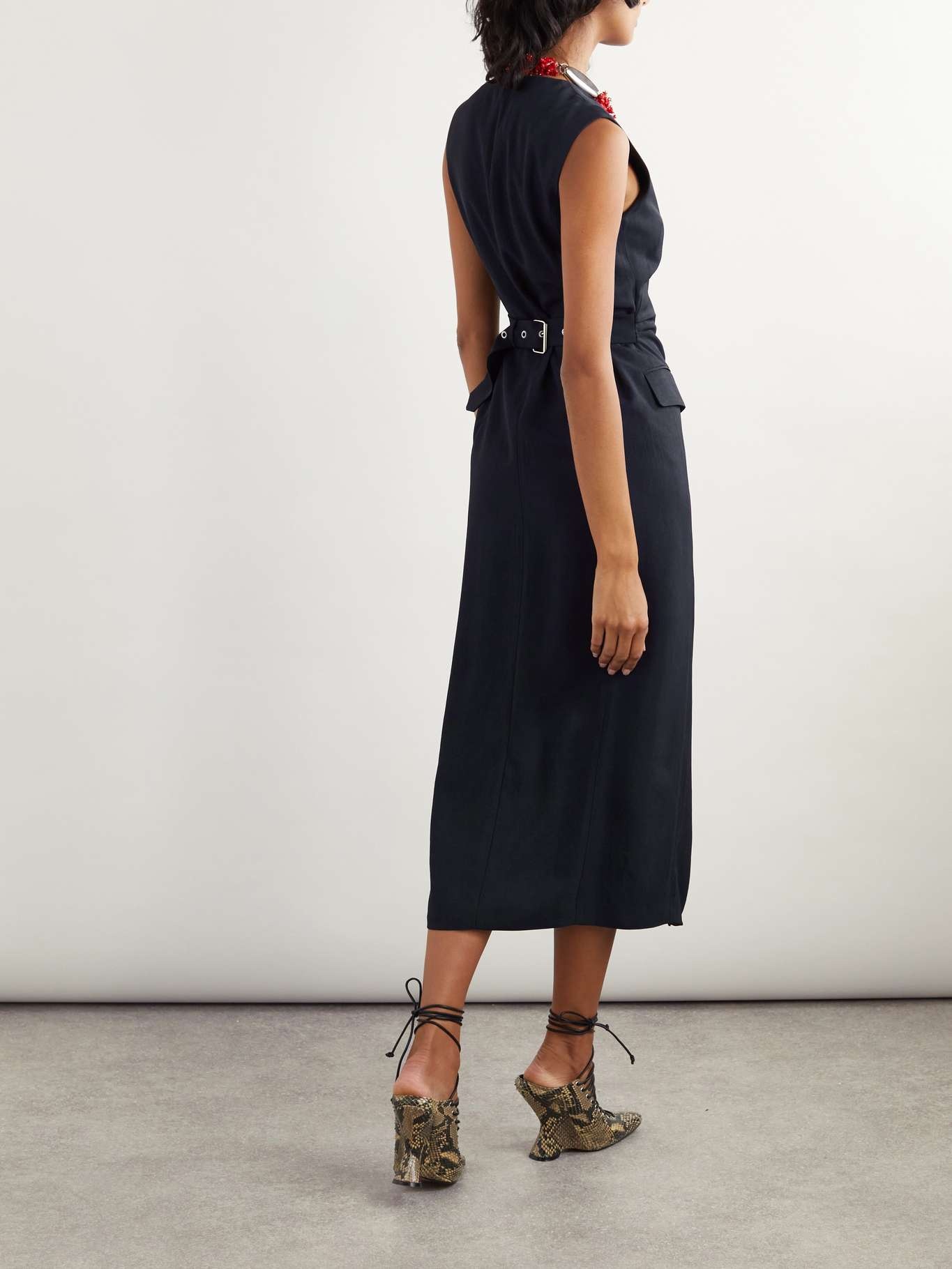 Twill midi dress Navy - 3