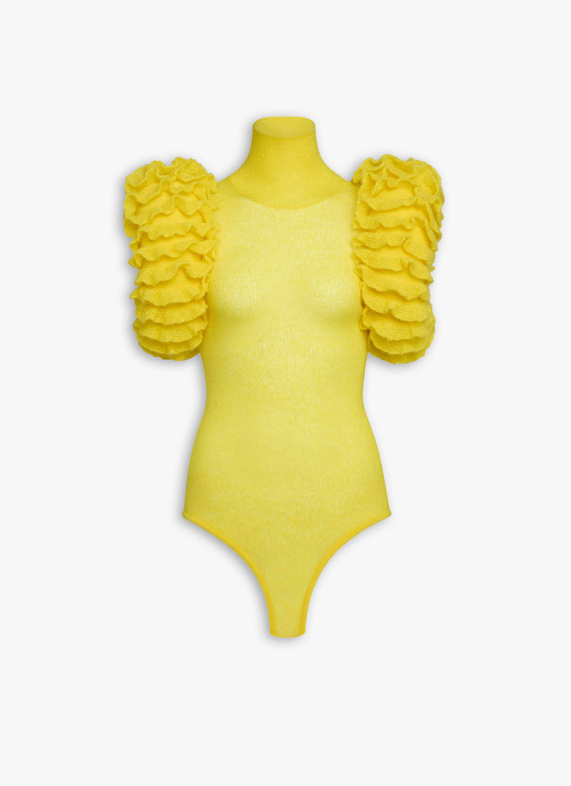 MOHAIR KNIT SCULPTURAL RUFFLE BODYSUIT 1