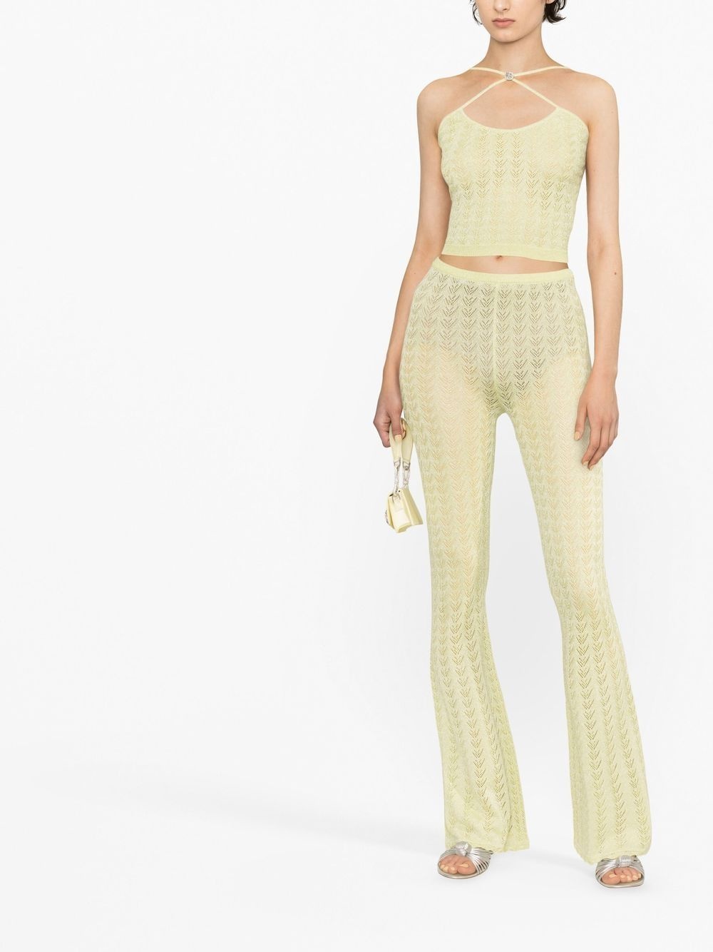 lace-knit flared trousers - 2