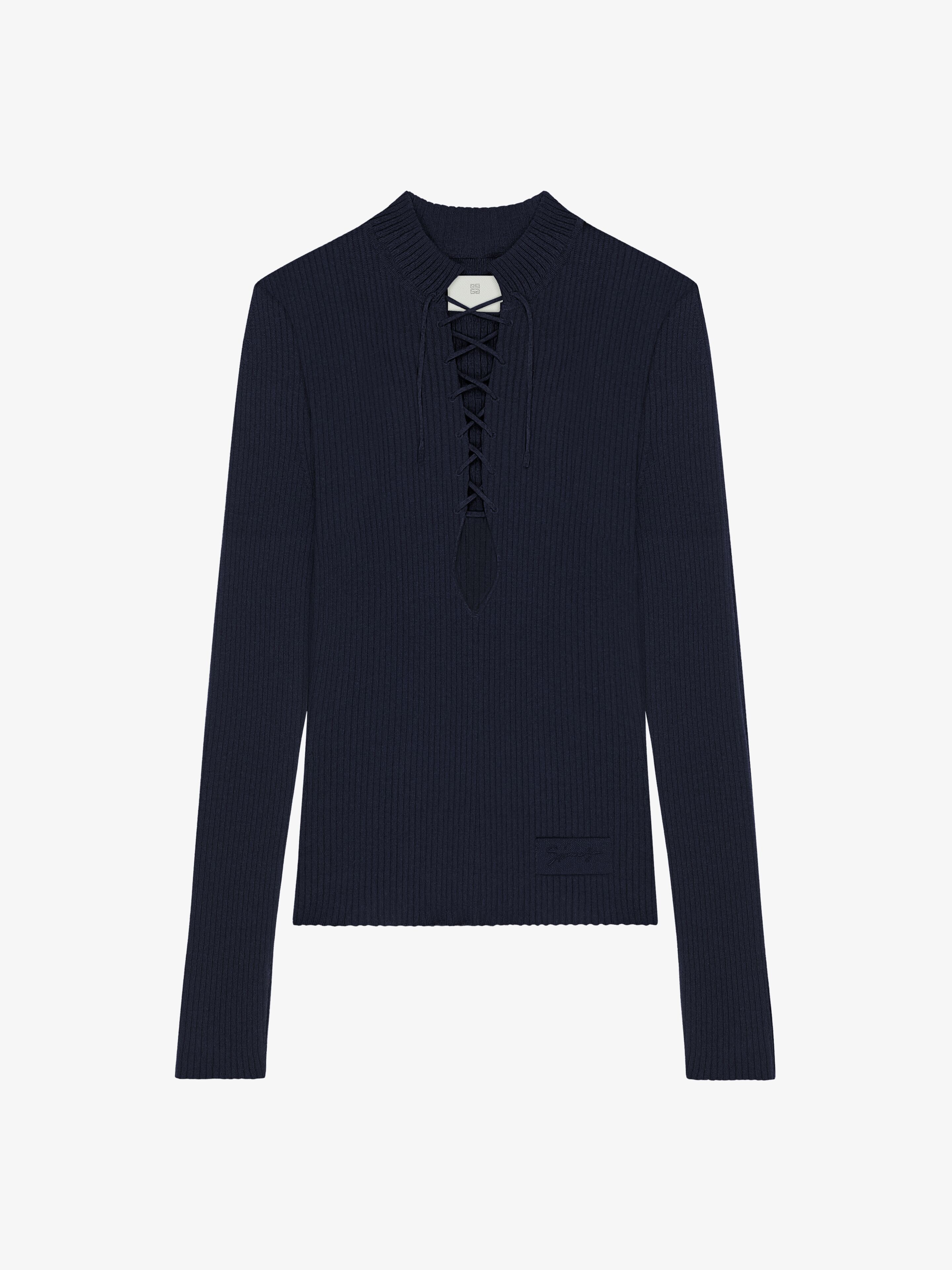 SLIM FIT SWEATER IN CASHMERE WITH LACES - 1
