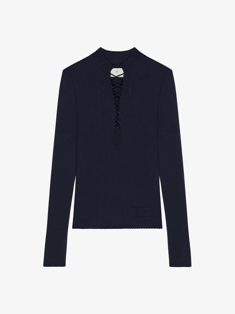 SLIM FIT SWEATER IN CASHMERE WITH LACES 1