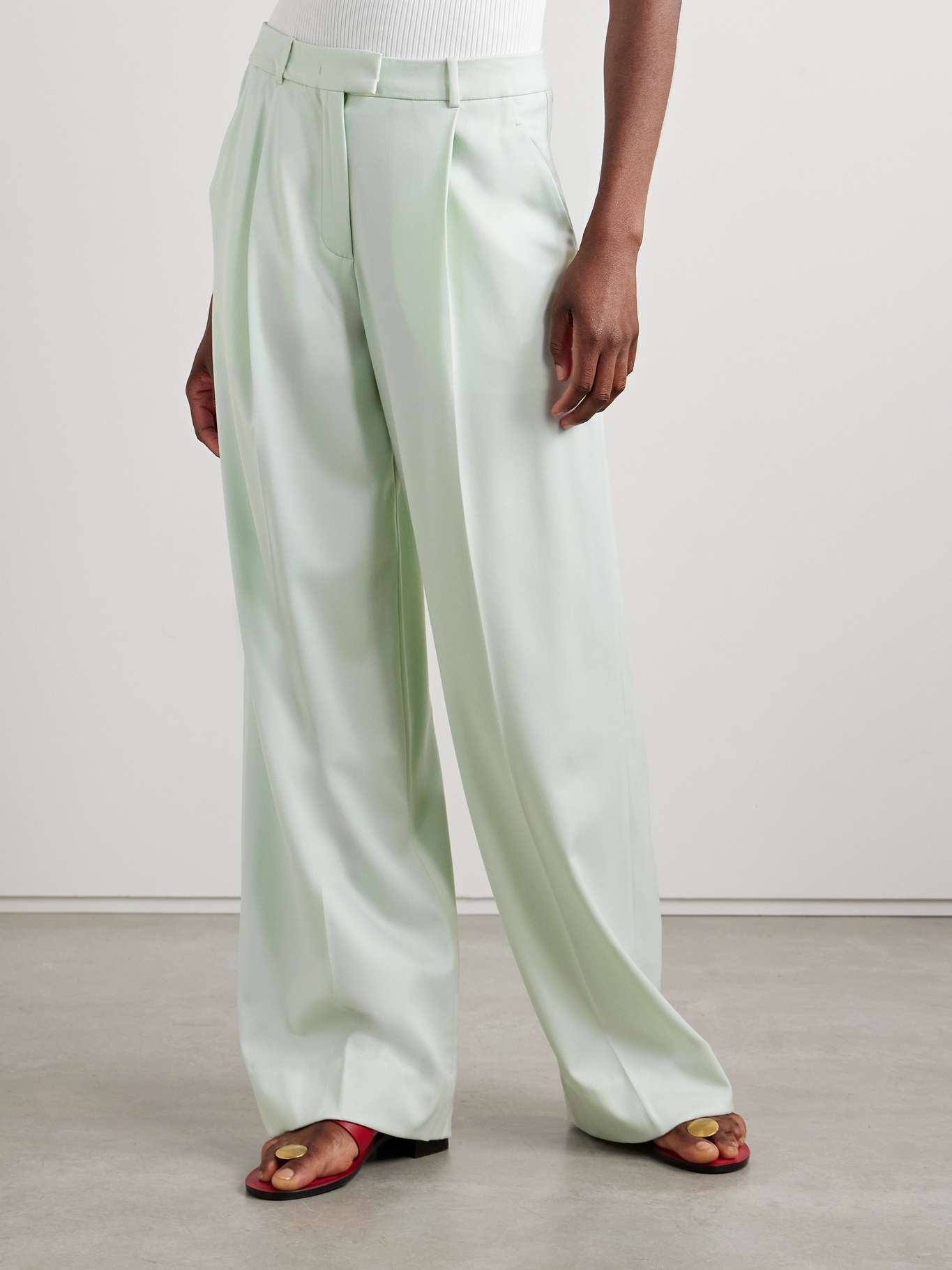 Pleated wool-blend wide-leg pants Mint - 3