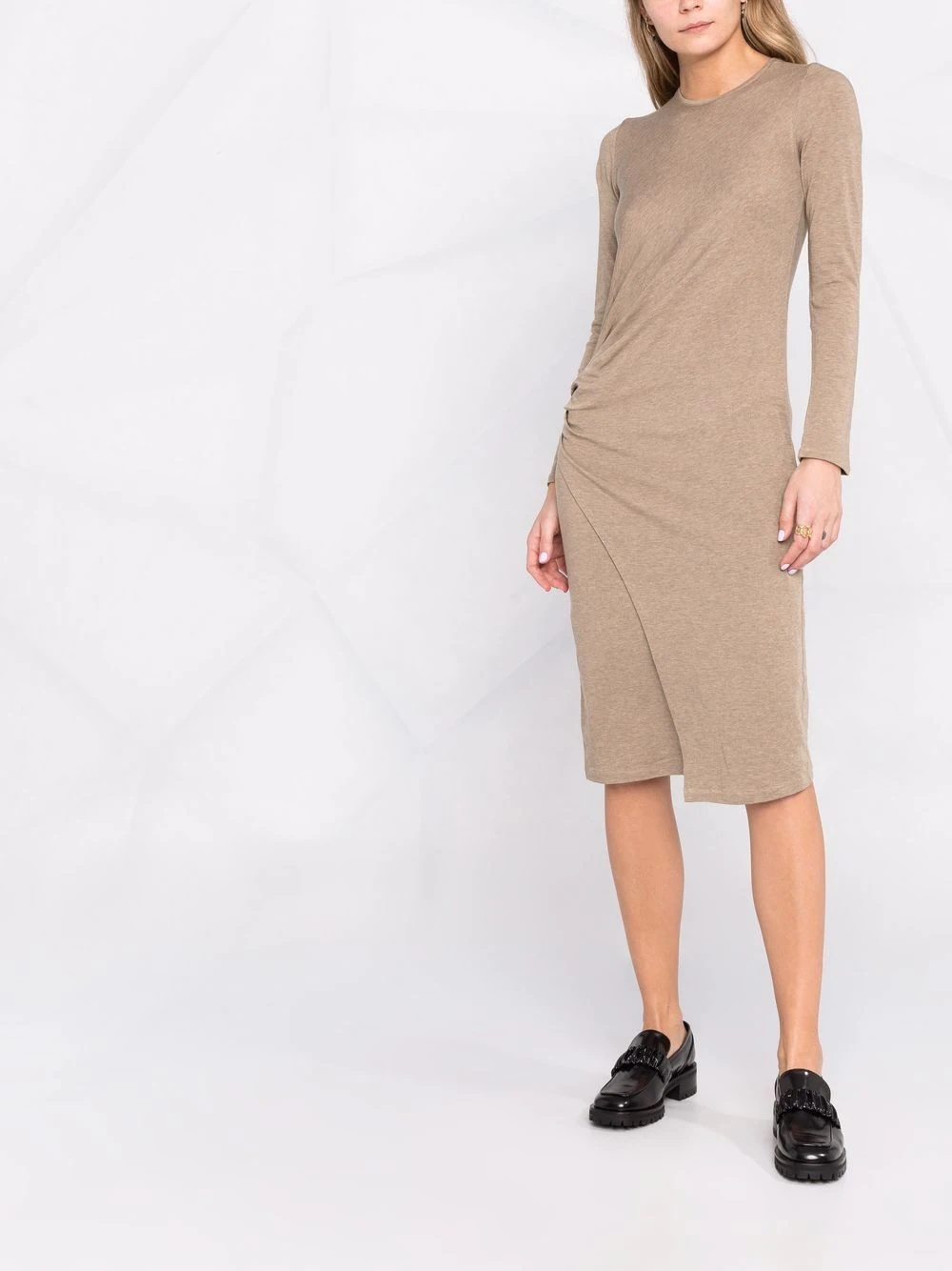 gathered long sleeve midi dress - 2