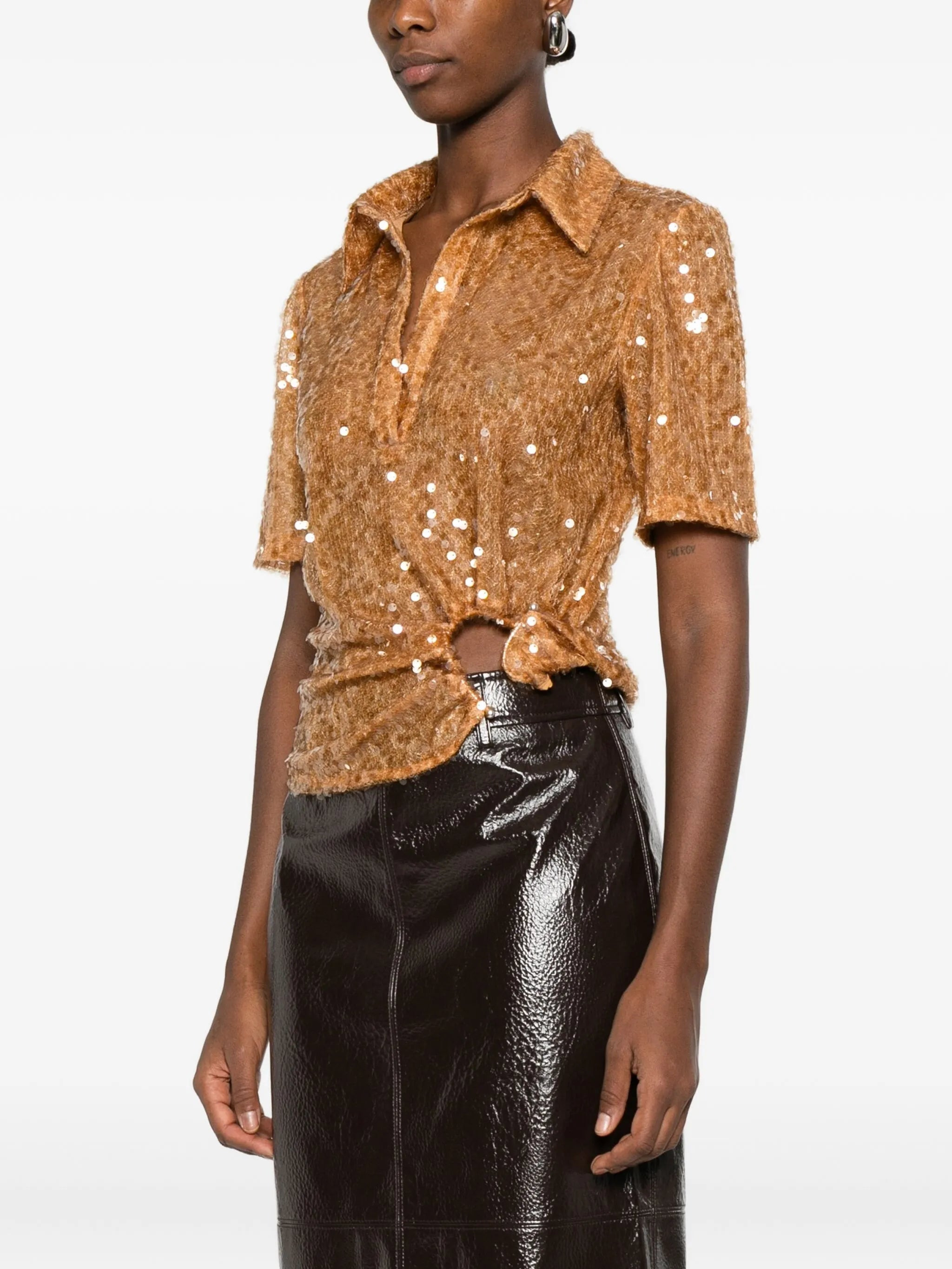 sequin-embellished polo top - 3