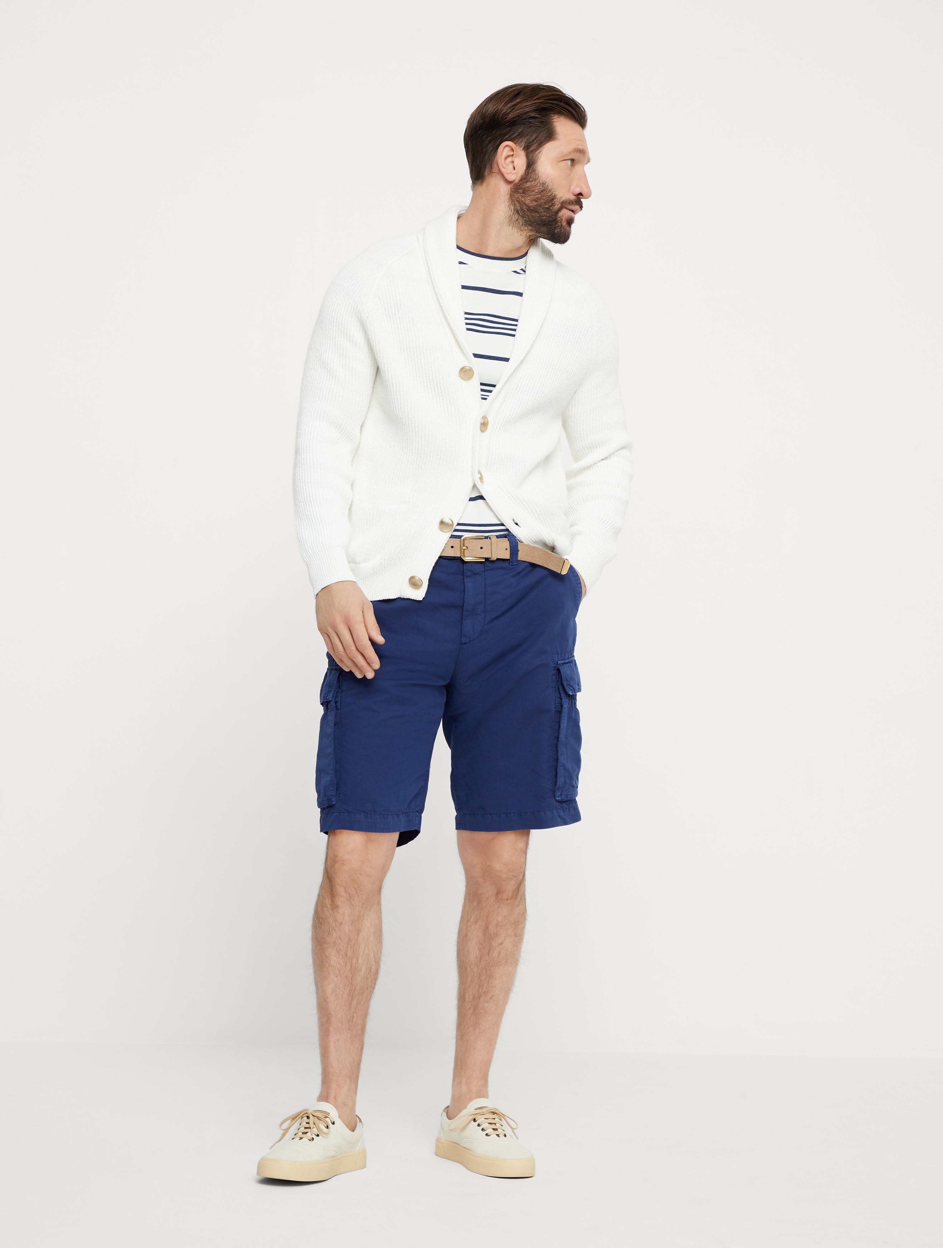 Garment-dyed Bermuda shorts in twisted linen and cotton gabardine with cargo pockets - 4