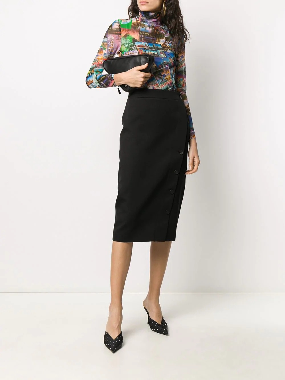 asymmetric button-fastening pencil skirt - 2