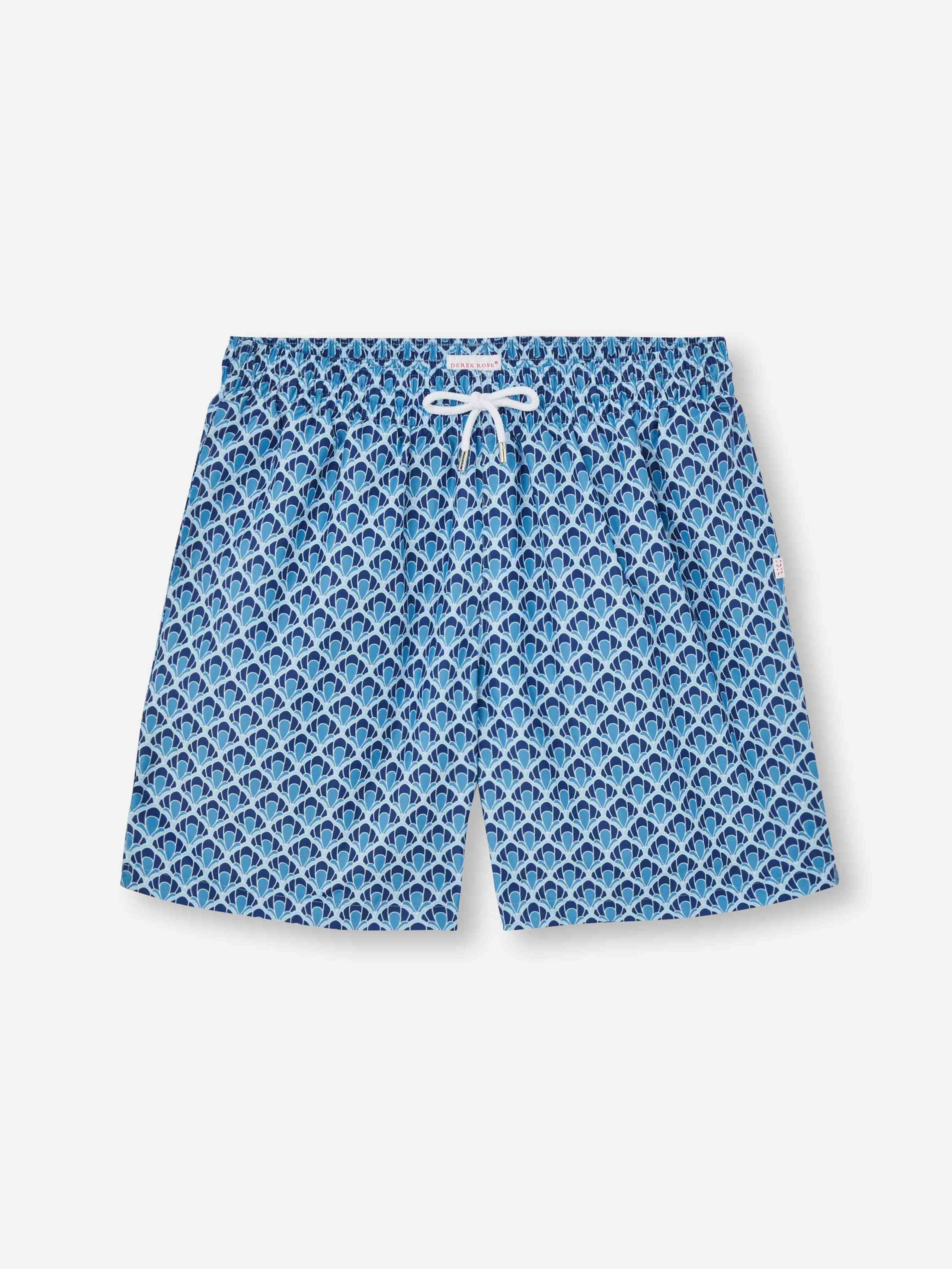 Men's Swim Shorts Mid Blue Scalloped Leaf Print - 2