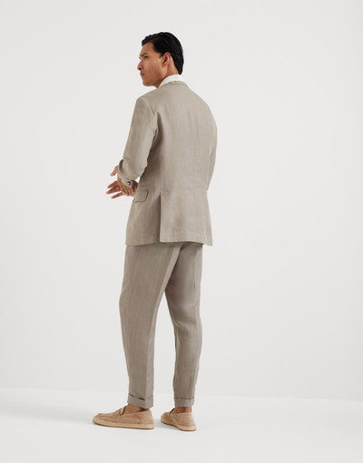 Brunello Cucinelli Linen micro chevron Leisure suit: peak lapel jacket with metal buttons and double-pleated trousers outlook