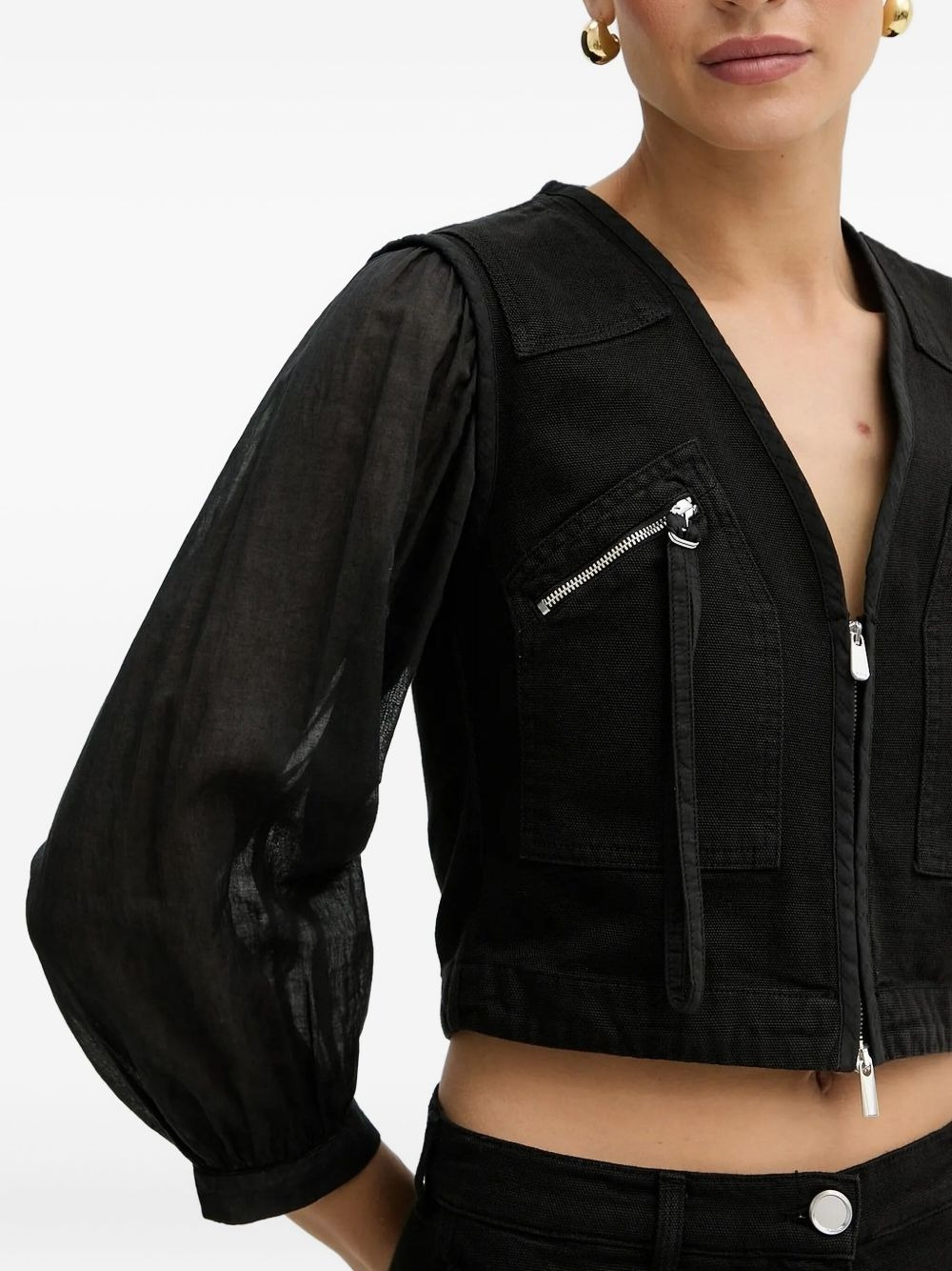 zip-front puff-sleeve jacket - 4