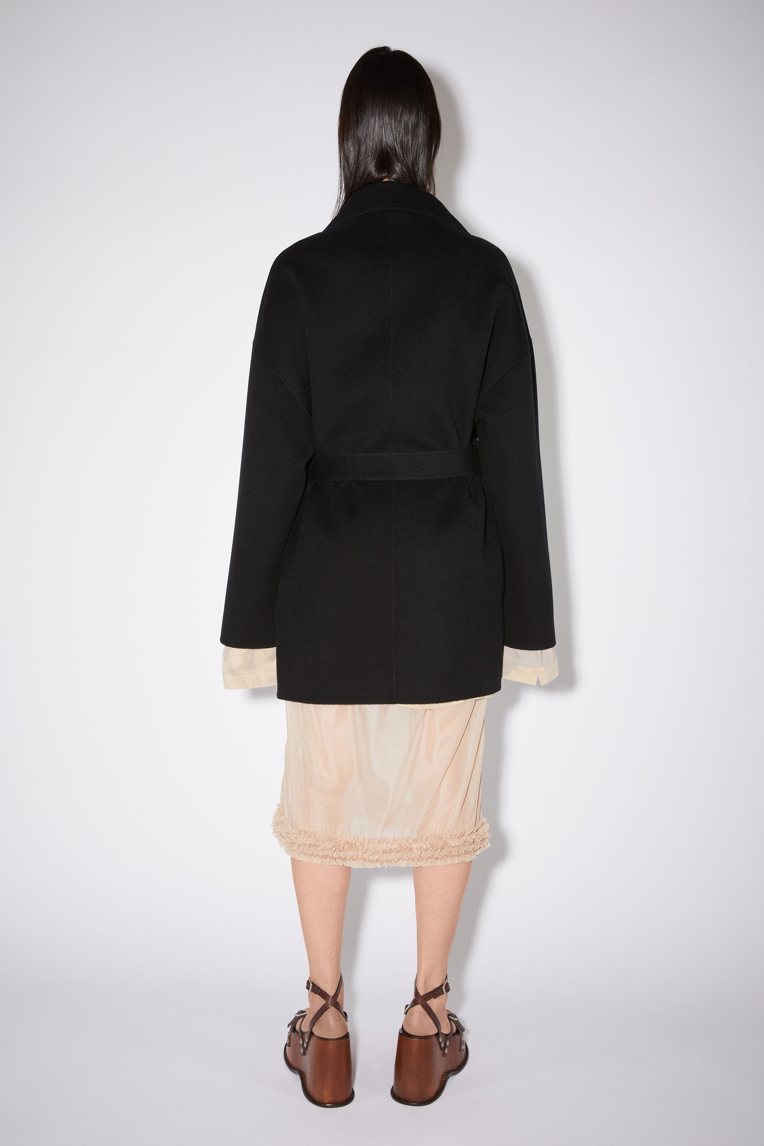 Belted wool coat - Black - 3