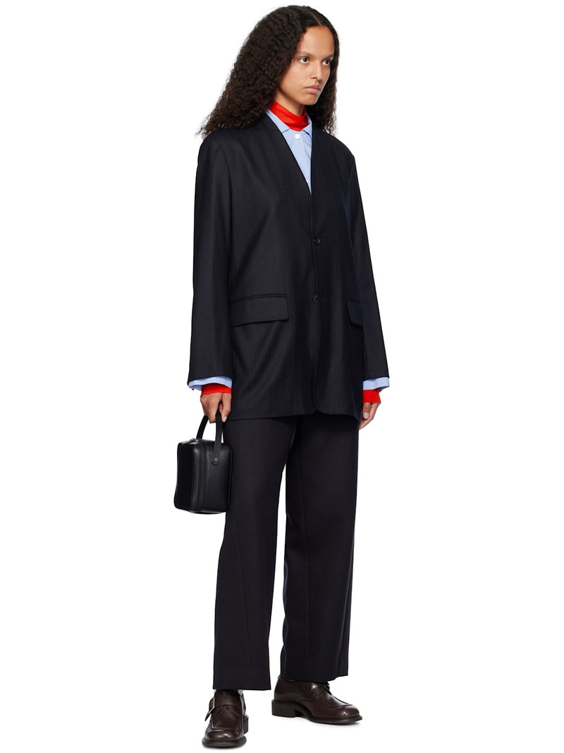 AURALEE Navy Wool Fulling Flannel Stripe Blazer outlook