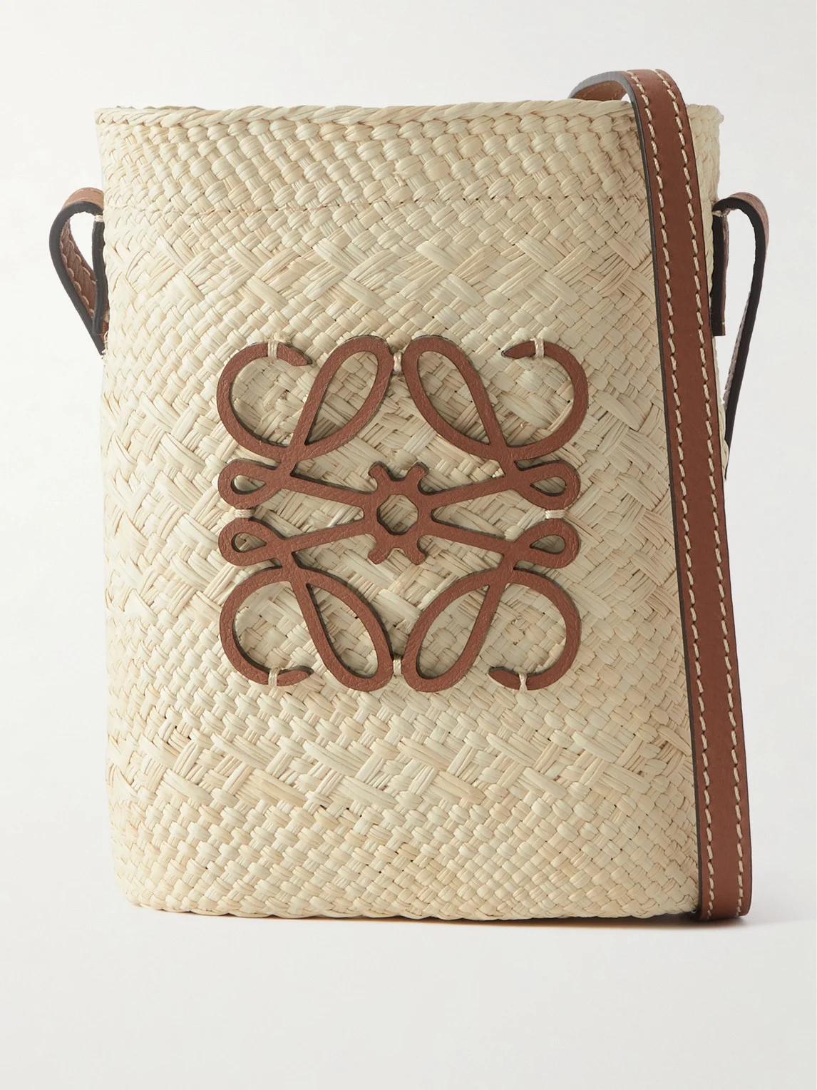 Paula's Ibiza Leather-Trimmed Raffia Bucket Bag - 1