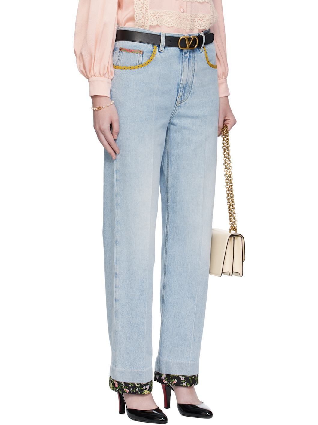 Blue Embroidered Denim Jeans - 2