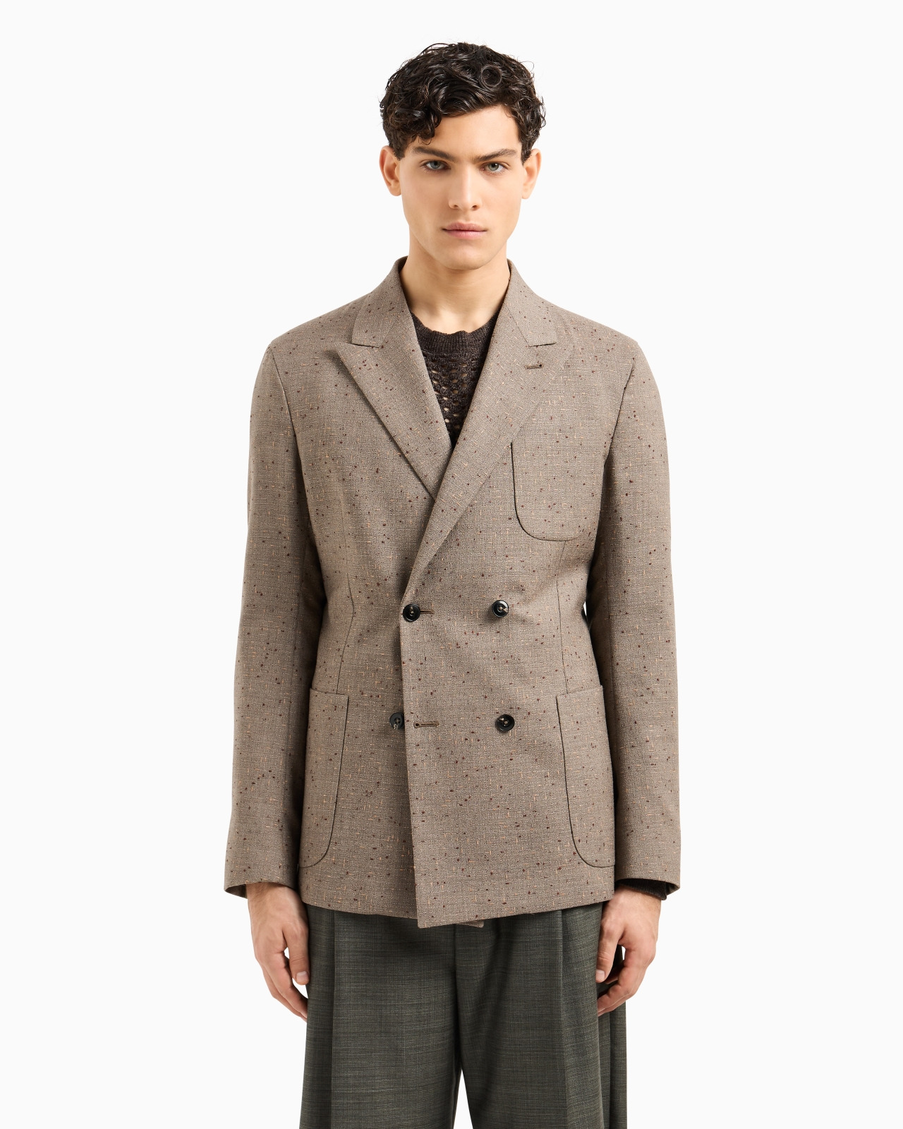 DOUBLE-BREASTED BLAZER IN BASKETWEAVE-EFFECT JACQUARD NUBBY VIRGIN WOOL - 4