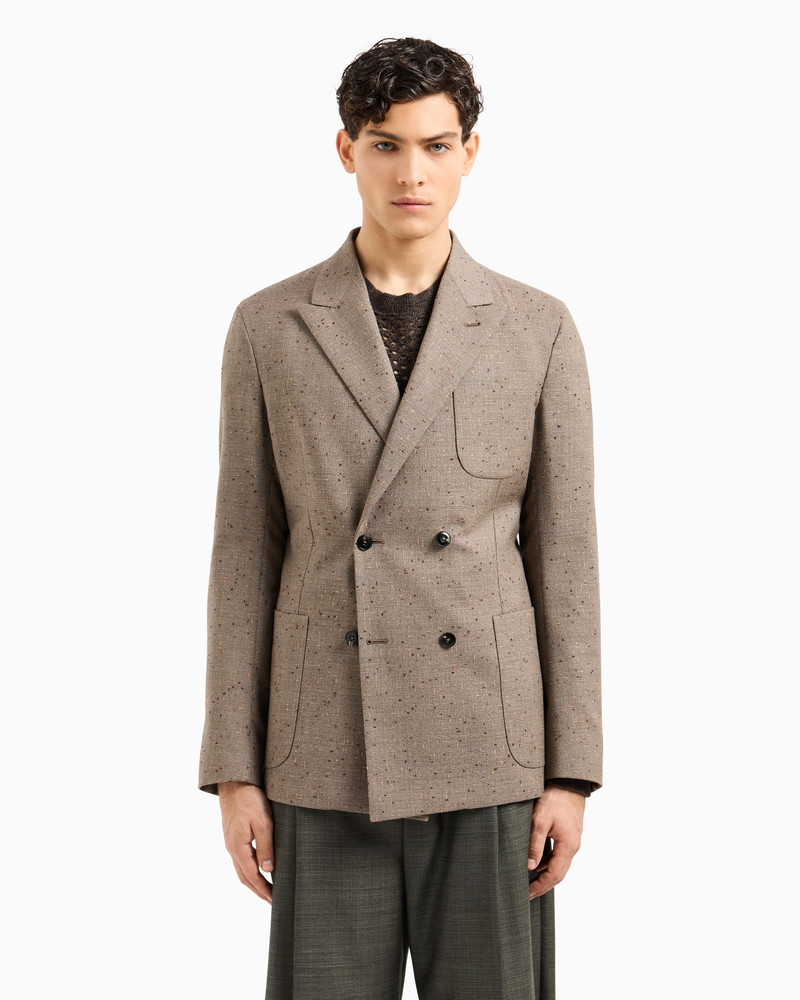 EMPORIO ARMANI DOUBLE-BREASTED BLAZER IN BASKETWEAVE-EFFECT JACQUARD NUBBY VIRGIN WOOL outlook