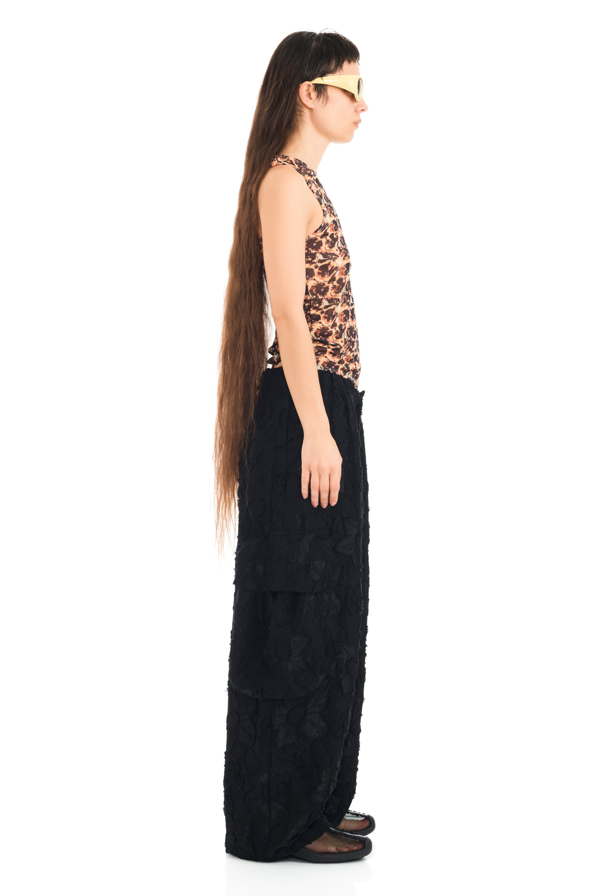 BLACK JACQUARD PLEATED CARGO PANT - 4