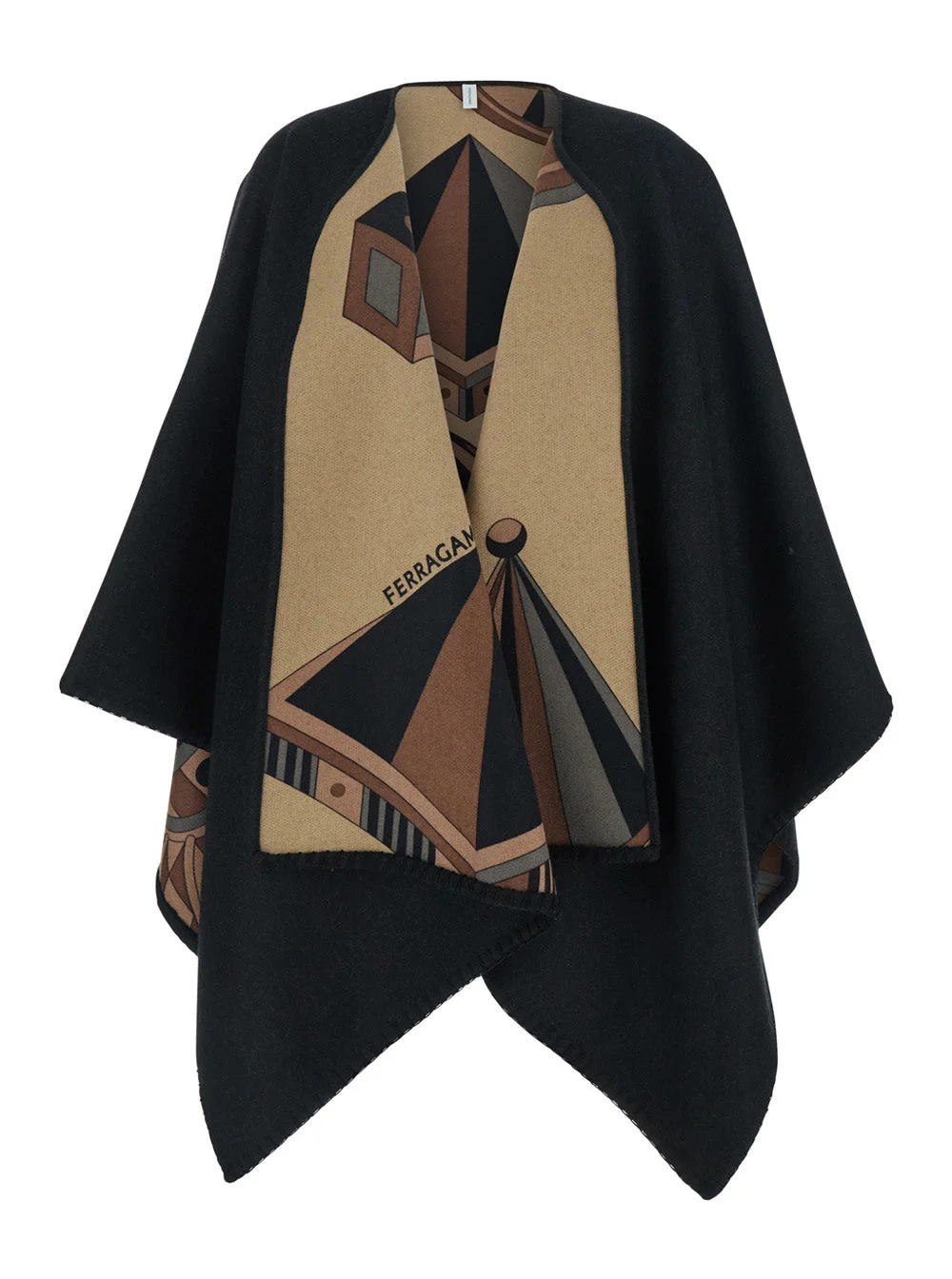 Ferragamo Women Black Reversible Cape With Nadir Print And Logo Lettering On The Front In Cashmere A - 1