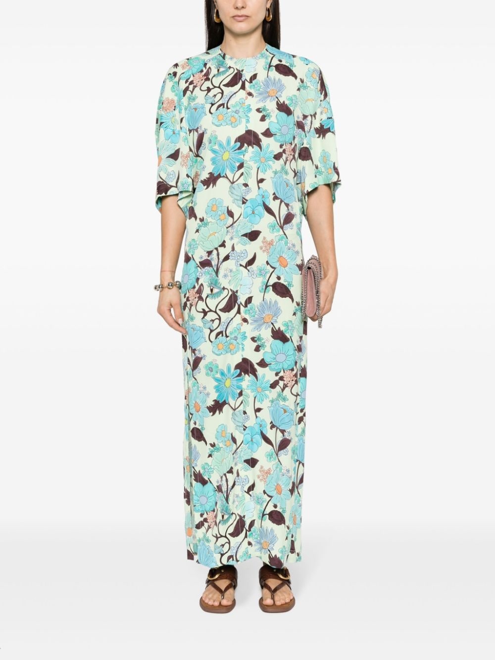 Garden-print crepe long dress - 2