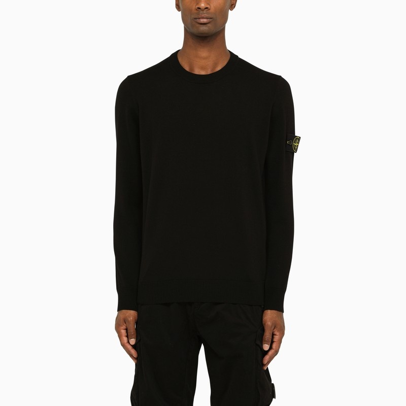 Black wool crew-neck sweater - 1