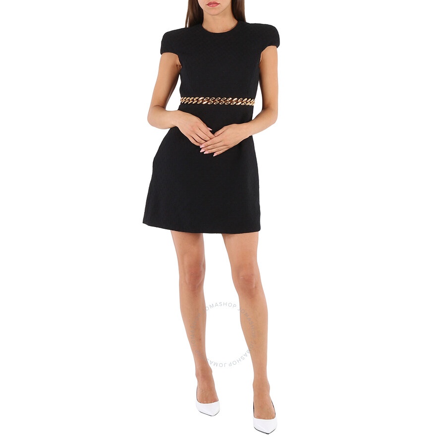 Versace Ladies Black Woven Chain-Link Mini Shift Dress - 4