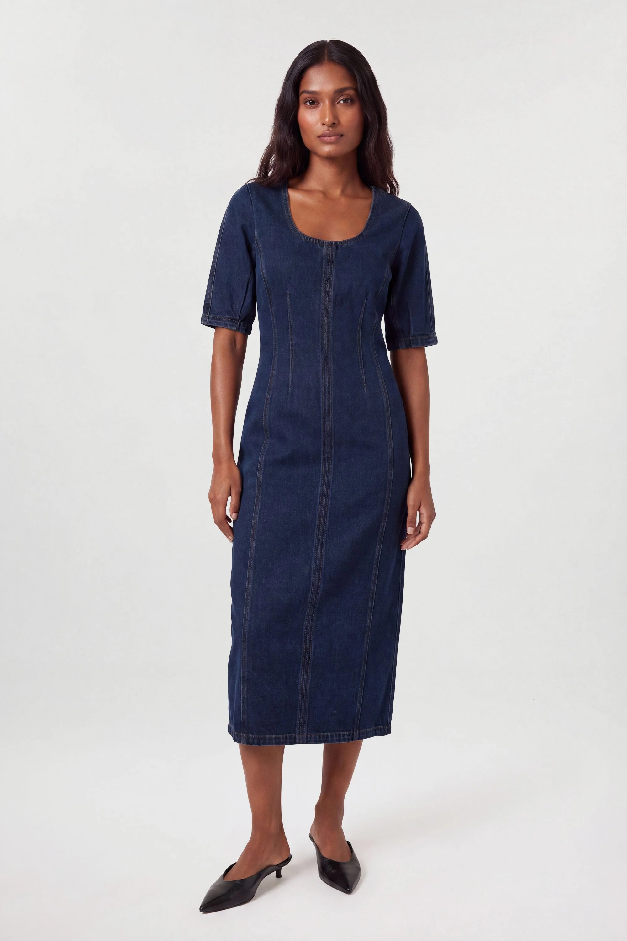 Denim Zip Up Midi Dress - 1