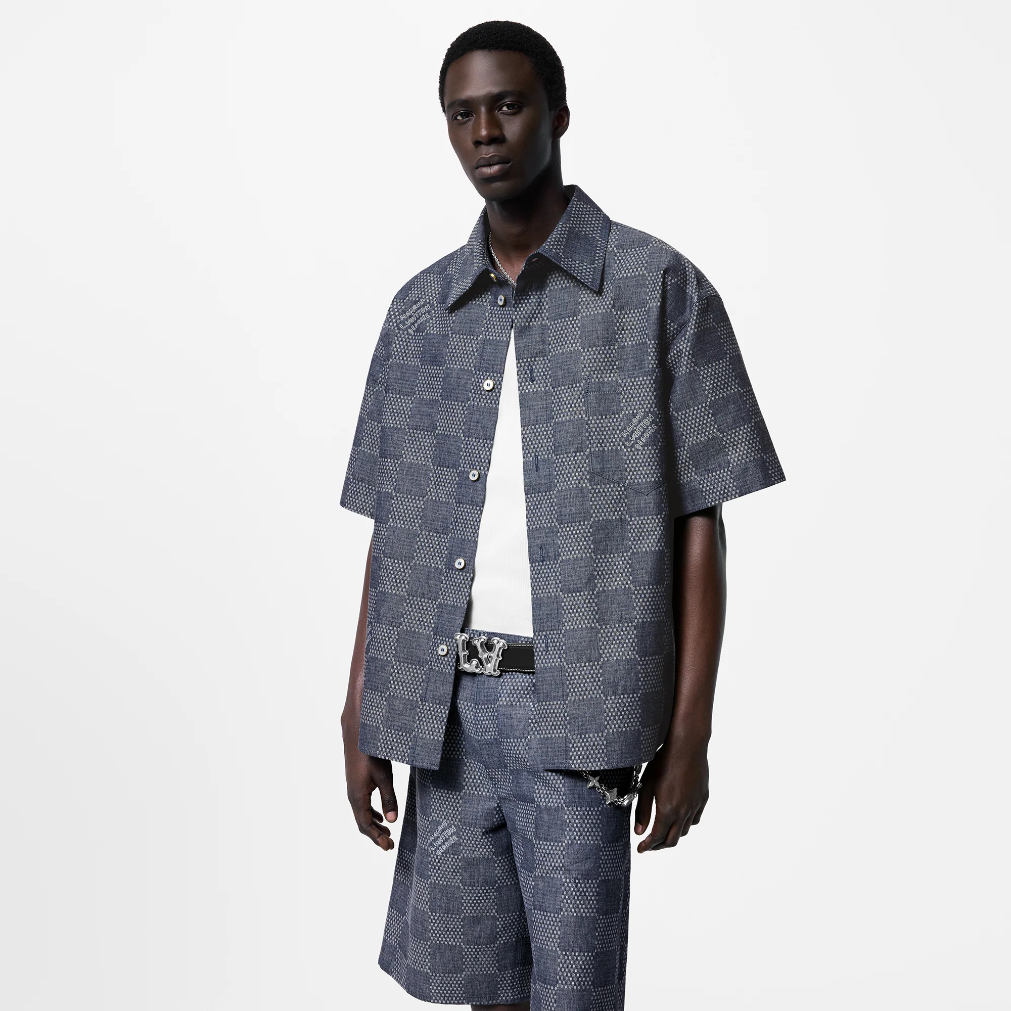 Damier Short-Sleeved Chambray Shirt - 2
