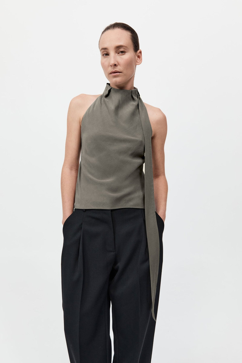 Silk Scarf Top - Smokey Olive 1