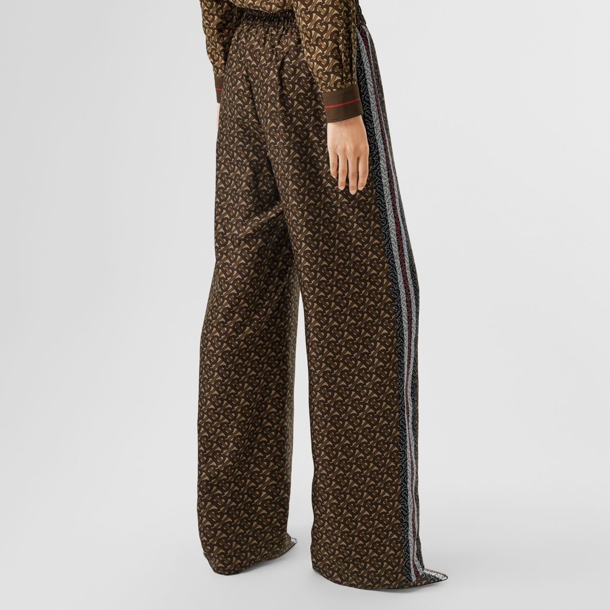 Monogram Stripe Print Silk Wide-leg Trousers - 5