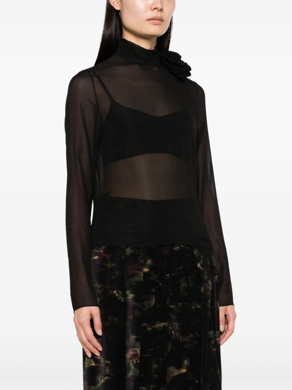 floral-appliquÃ© semi-sheer silk top - 3
