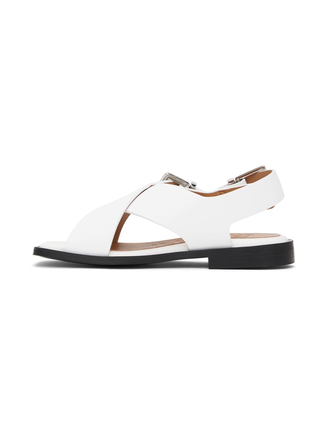 White Feminine Buckle Cross Strap Sandals - 3