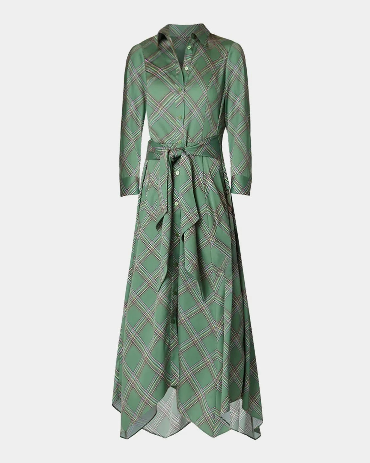 Laine Plaid Charmeuse Midi Shirtdress - 1