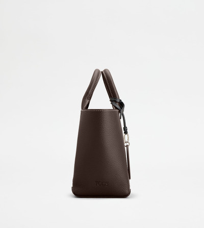Tod's TOD'S DOUBLE UP SHOPPING BAG IN LEATHER AND CANVAS MINI - BROWN, OFF WHITE outlook
