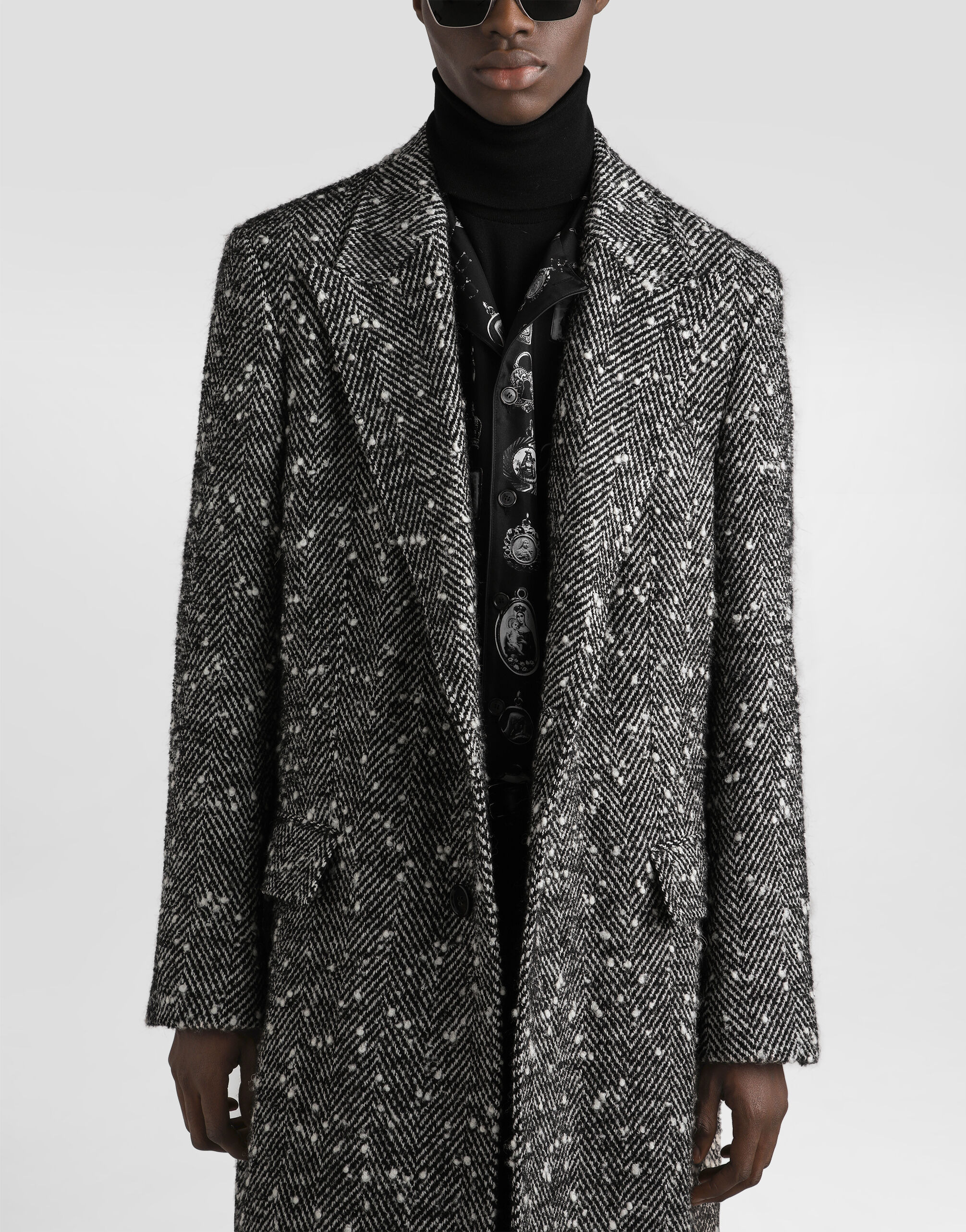 Double-breasted herringbone wool blend coat - 4