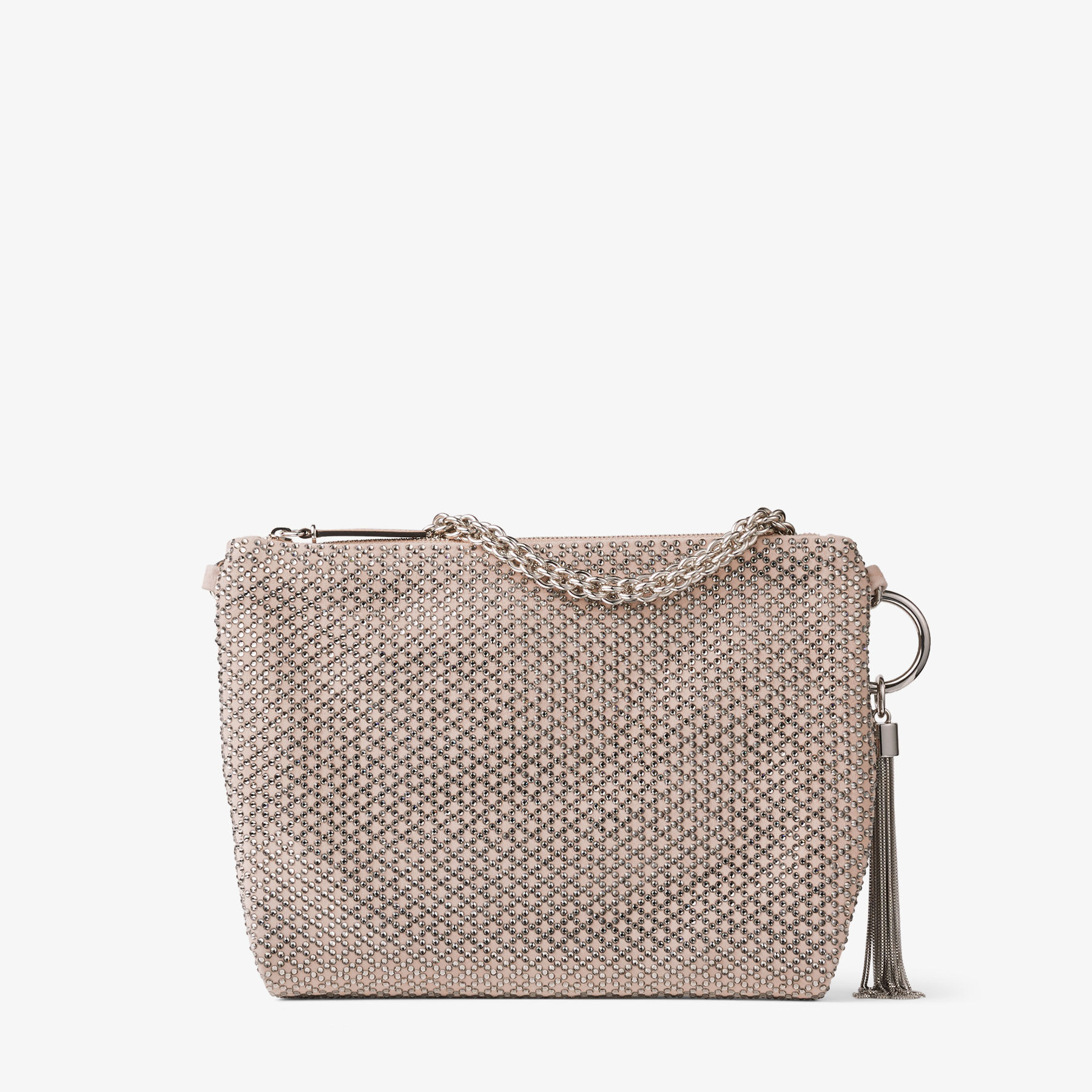 Callie
Ballet Pink Suede Clutch Bag with Diamond Motif and Crystal Hotfix - 6