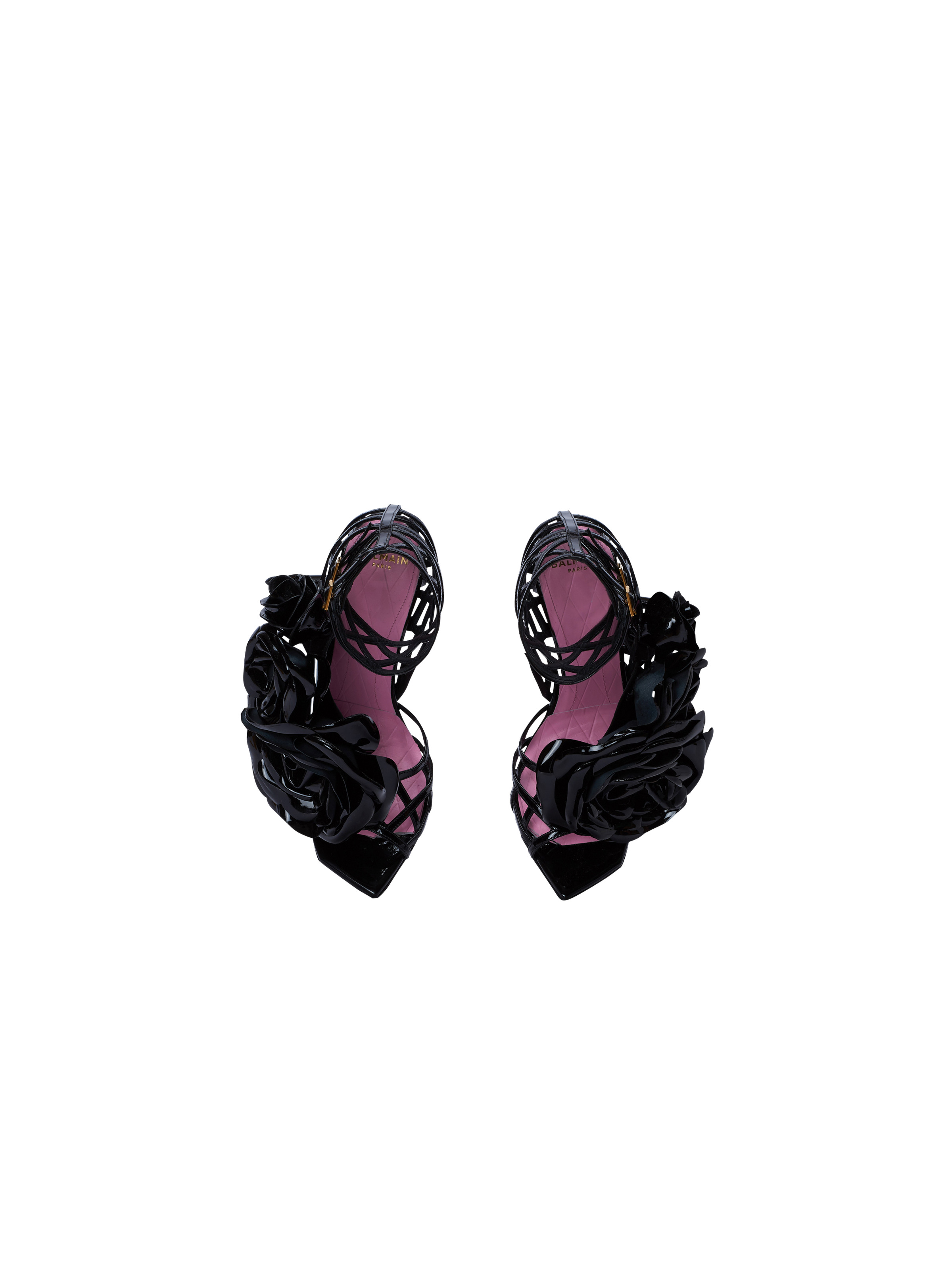 Patent leather Eden sandals with openwork grid and flowers - 3