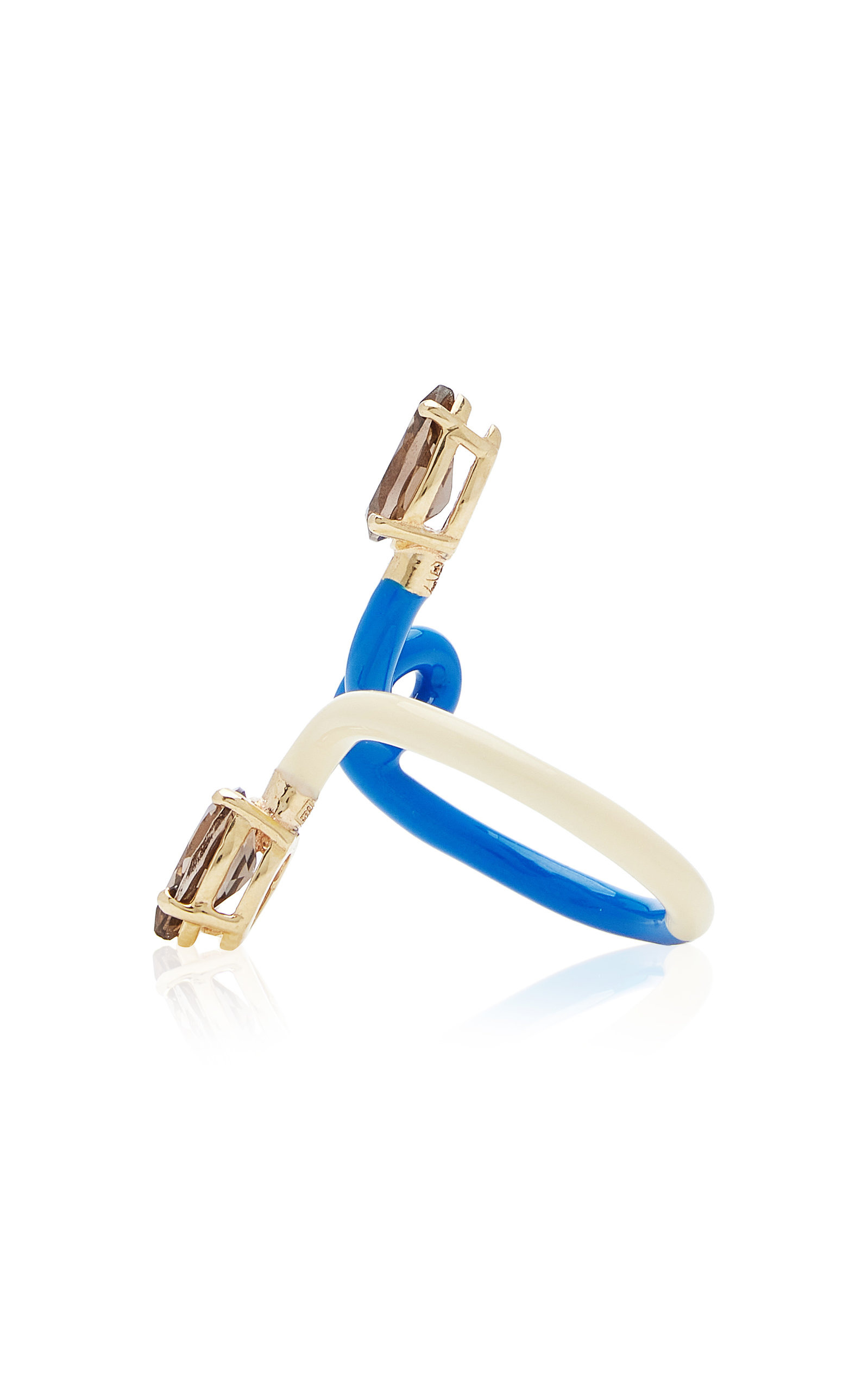 B 9K Yellow Gold Quartz Enameled Double Vine Ring multi - 4