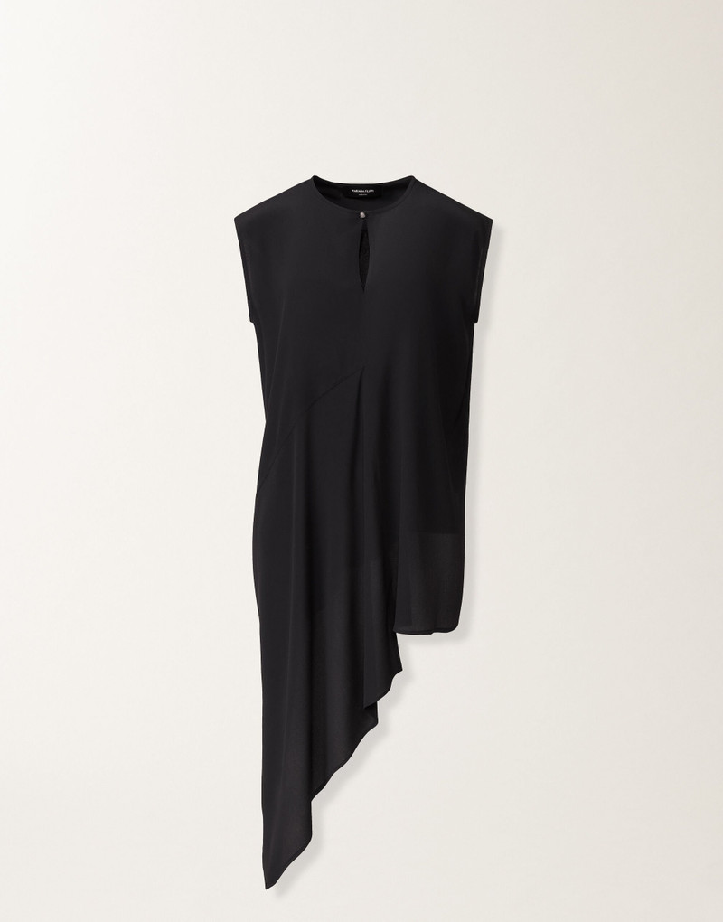 Asymmetrical top in midnight blue crepe de chine 1