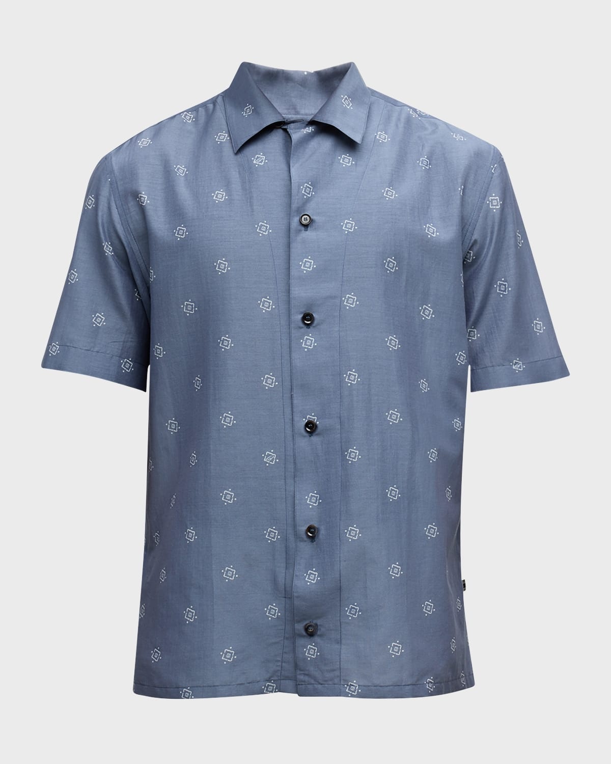 Men's Cotton-Silk Geometric-Print Camp Shirt - 1