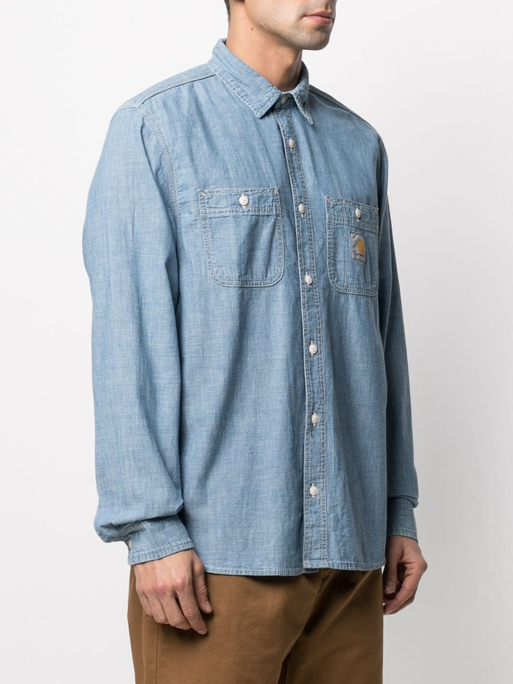 logo-patch cotton denim shirt - 3