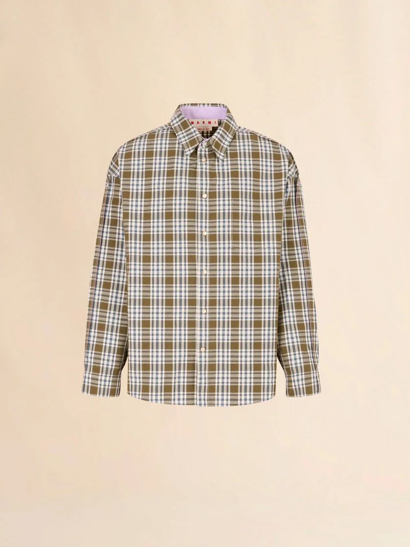 GREEN COMPACT COTTON SHIRT WITH CHECKED PATTERN - 1