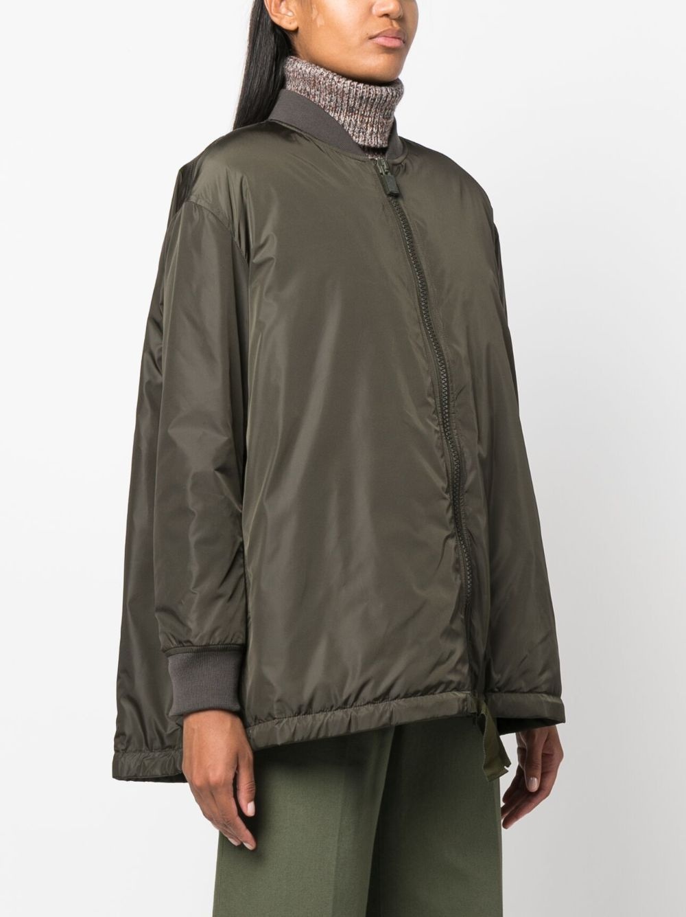 ribbed-trim flared bomber jacker - 3