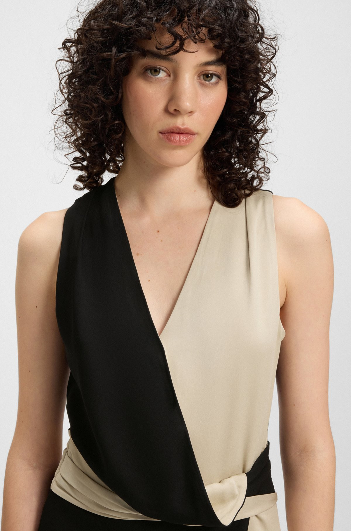 COLOR-BLOCKED DRESS WITH WRAP FRONT - 5