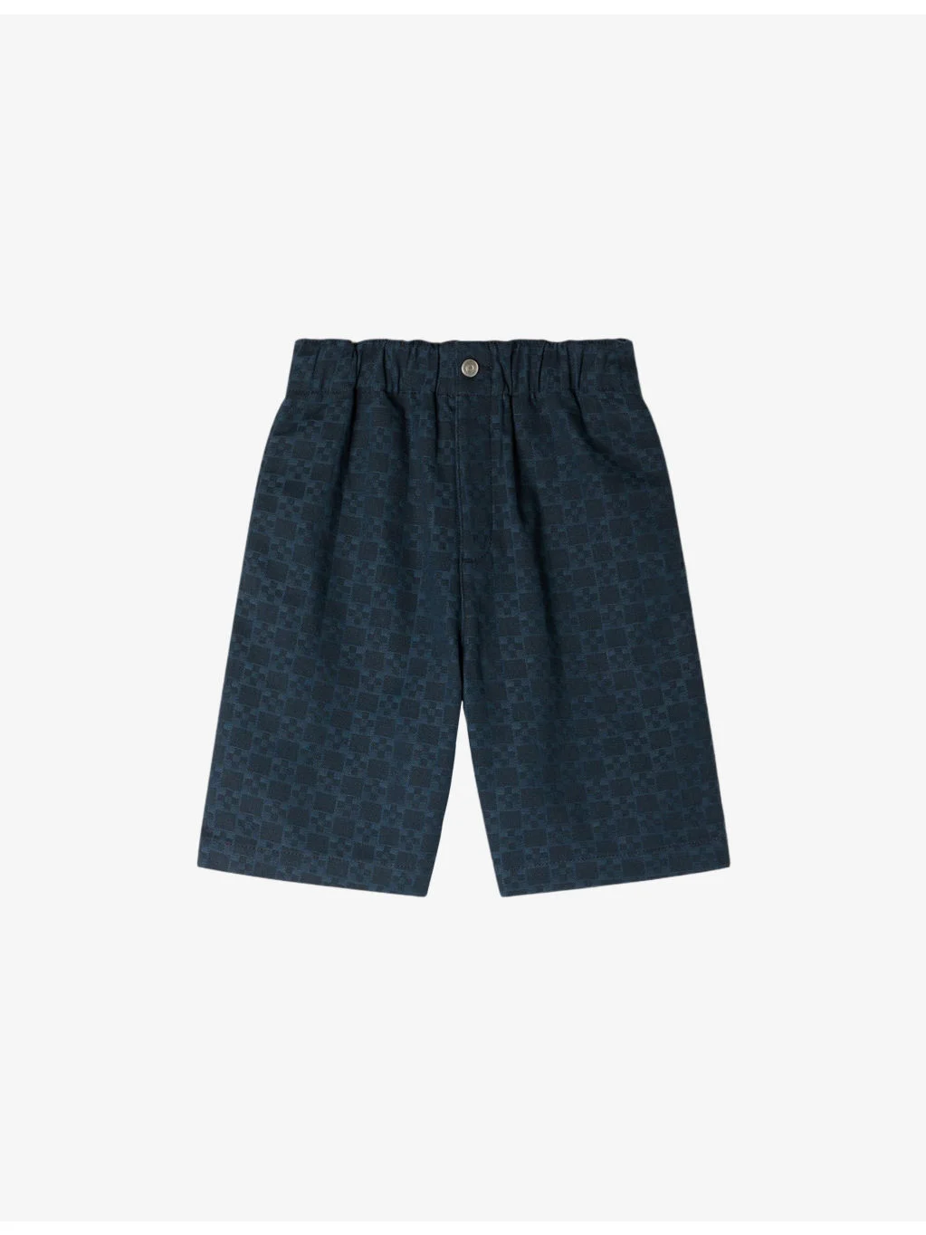 Grid-Pattern Elasticated-Waist Denim Shorts - 1