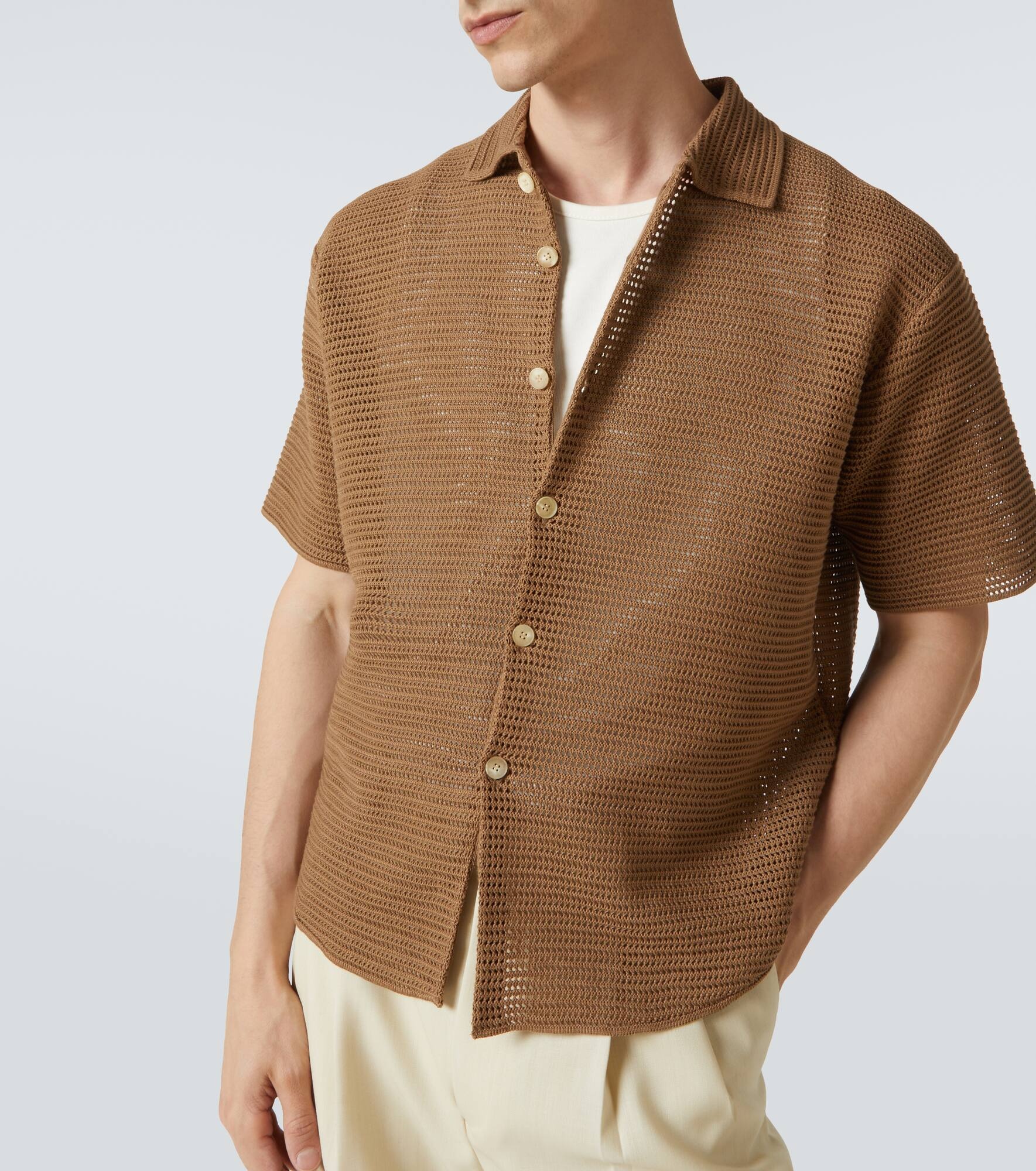 Knitted cotton mesh shirt - 5