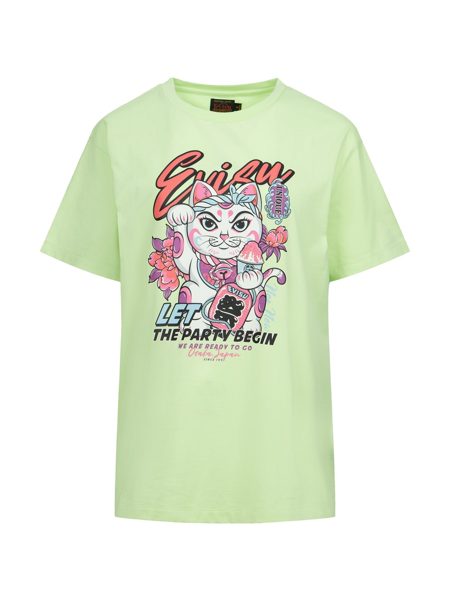 FORTUNE CAT AND FLORAL PRINT BOYFRIEND T-SHIRT - 12