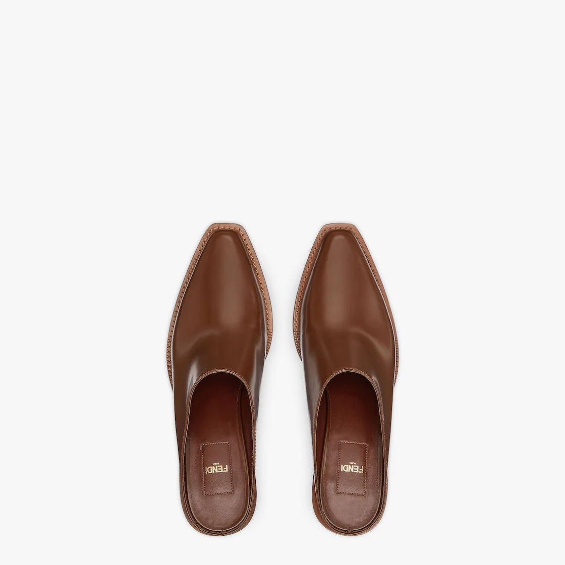 Brown leather medium-heel mules - 4