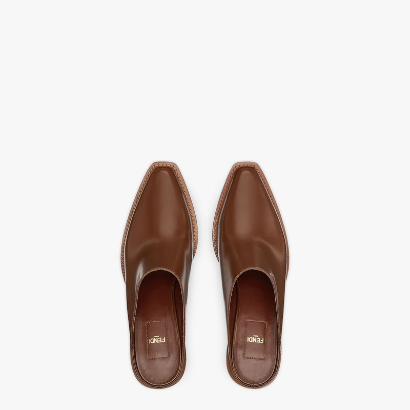 Brown leather medium-heel mules 4