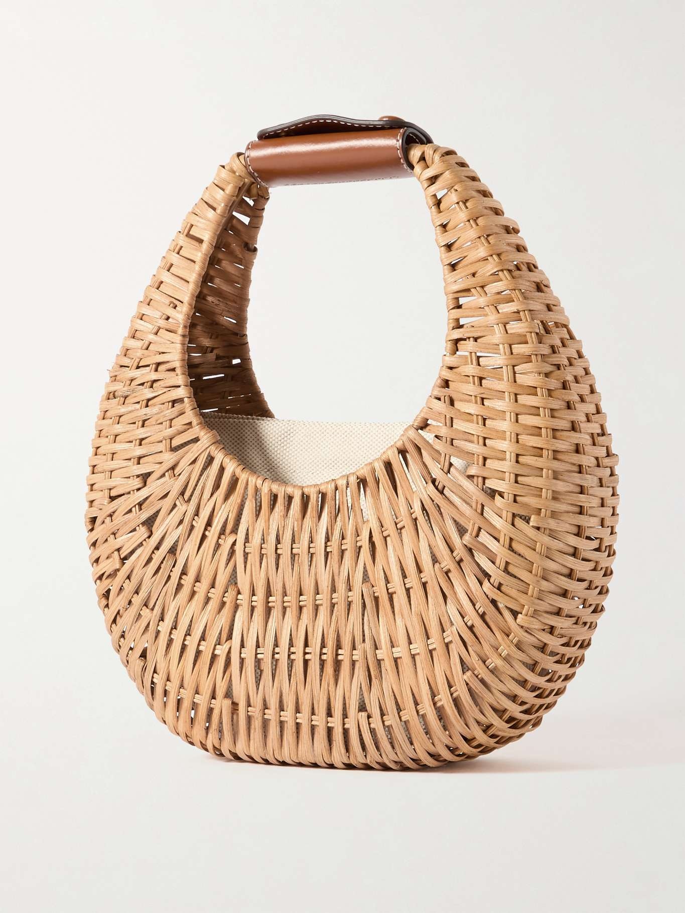 Mini Moon leather-embellished raffia shoulder bag - 3