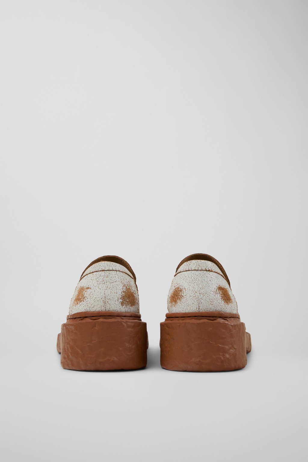 White cracked Leather Loafers - 3